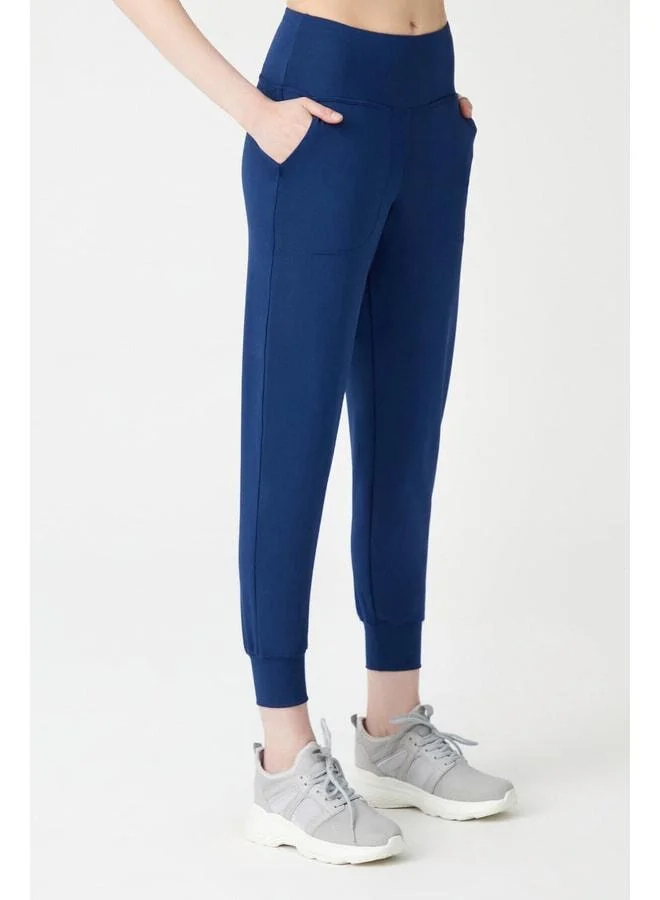 Los Ojos Women's Navy Blue High Waist Jogger Sweatpants.