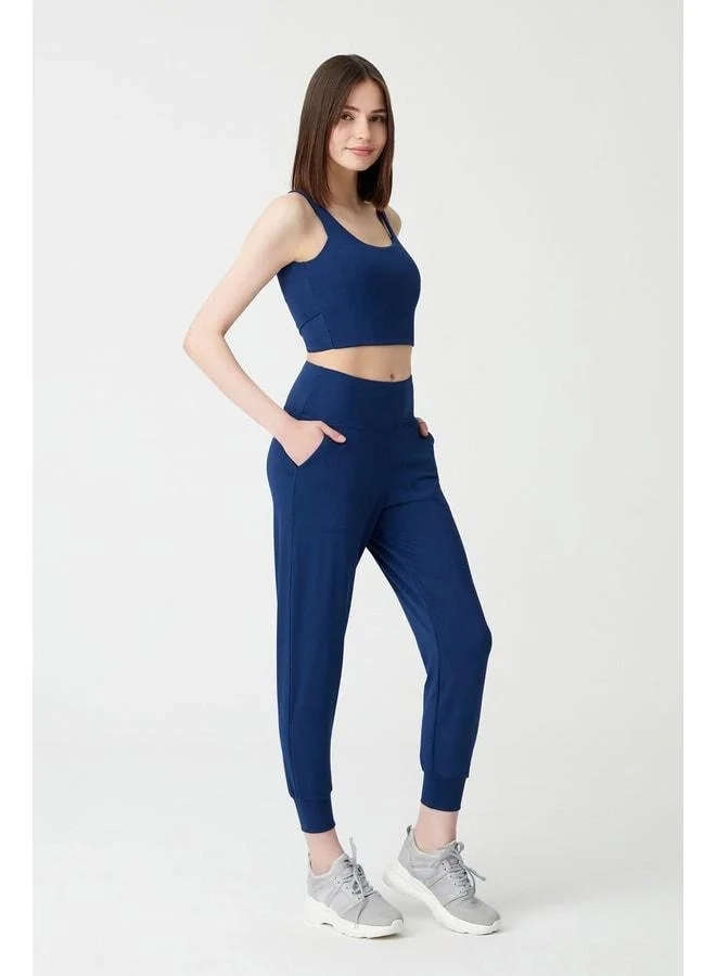 Los Ojos Women's Navy Blue High Waist Jogger Sweatpants.
