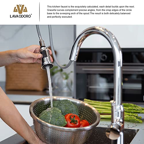 Lava Odoro Chrome Kitchen Faucet with Pull Down Sprayer, Single Hole Kitchen Sink Faucet, Single Handle Kitchen Faucet with 2-Function Sprayer, Deck Plate Included, 1.8 GPM, KF421-C - Image 2