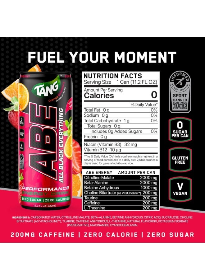 Applied Nutrition ABE Sugar-Free Energy Drink – 0 Calories, 200mg Natural Caffeine – Pre-Workout Performance Beverage for Men & Women, (Tangy Orange Strawberry Flavor) 330m, Pack of 12 - Image 3