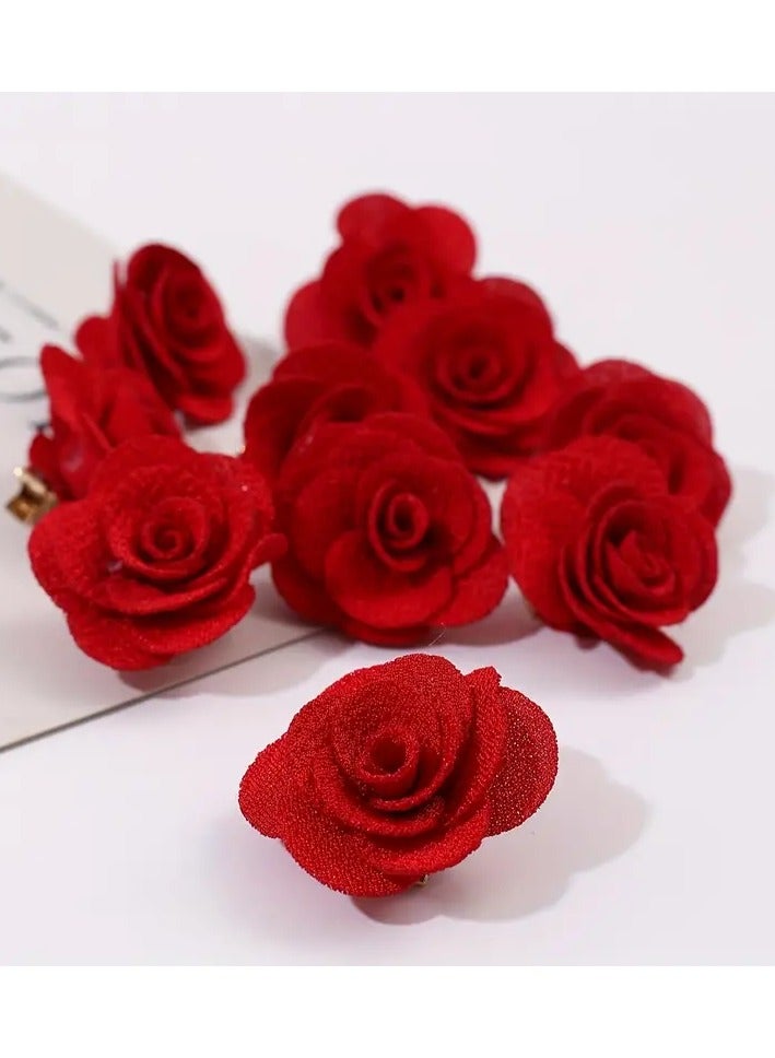A Set Of 10 Hair Clips Decorated With Small Red Flower Shapes - Image 2