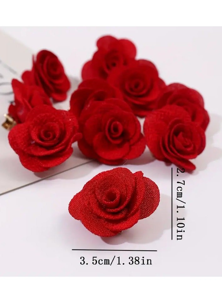 A Set Of 10 Hair Clips Decorated With Small Red Flower Shapes - Image 4
