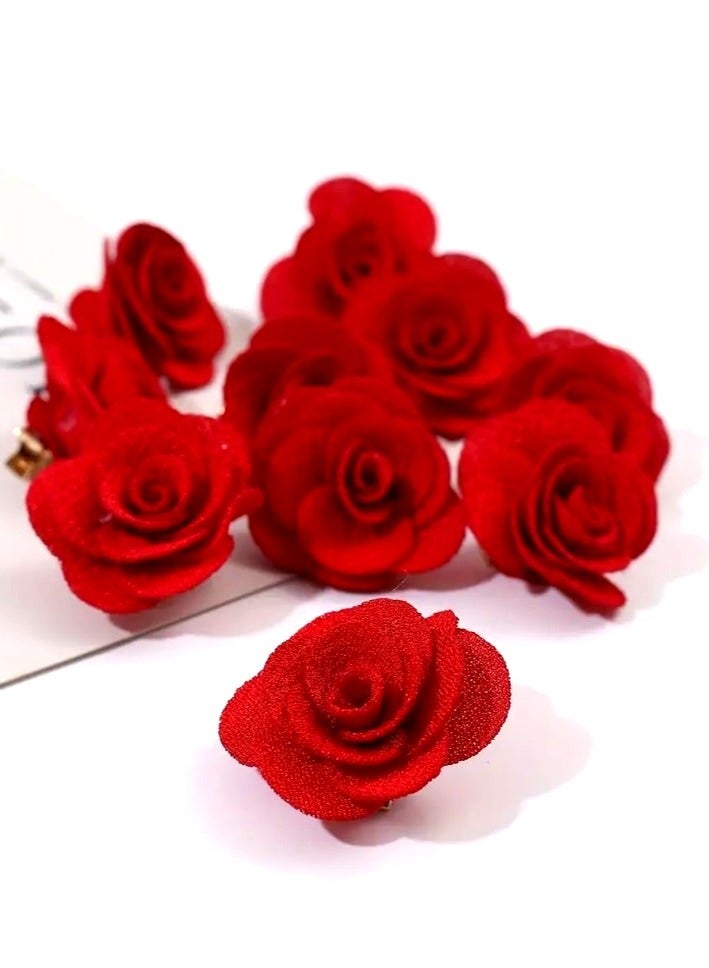 Set of 10 Mini Red Flower Hair Clips - Cute Decorative Barrettes for Girls Daily Wear - Image 2