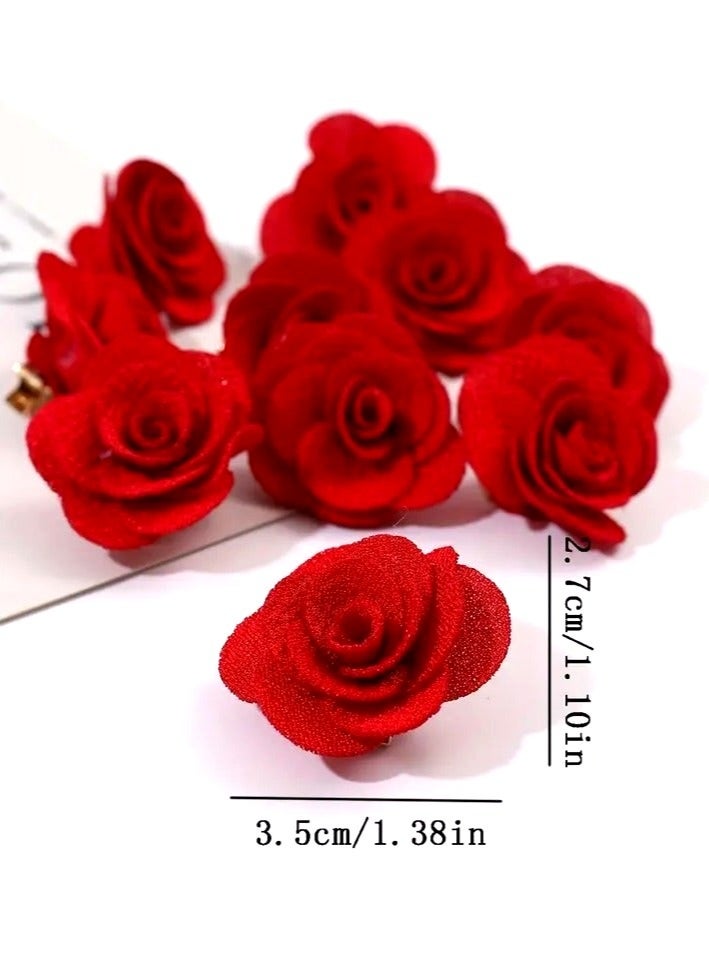 Set of 10 Mini Red Flower Hair Clips - Cute Decorative Barrettes for Girls Daily Wear - Image 4