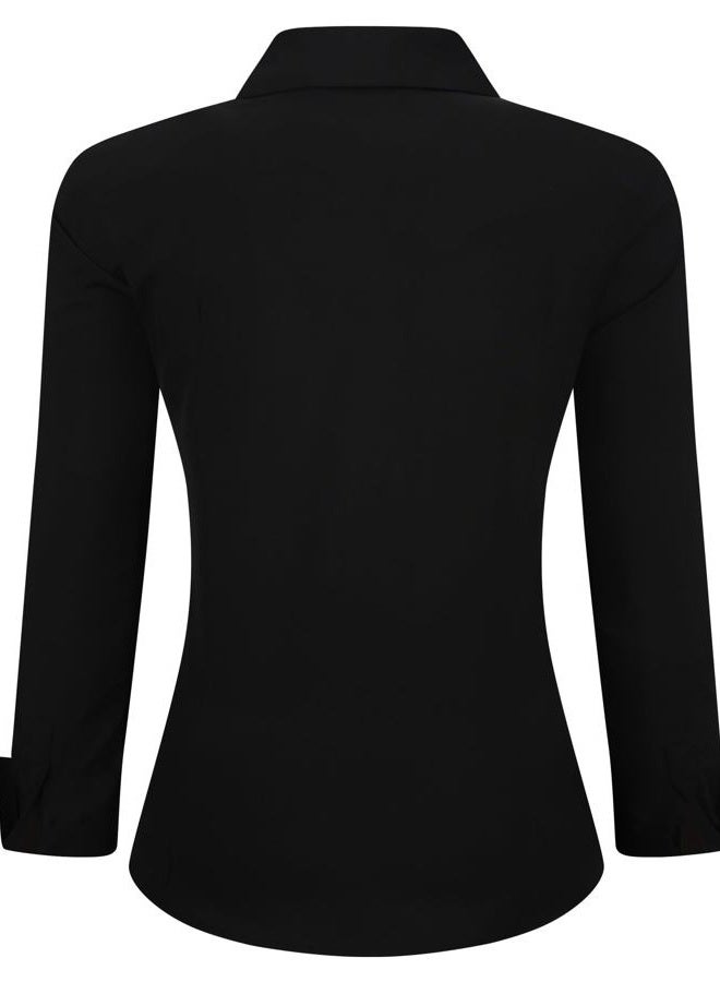 Alex Vando Womens Dress Shirts Wrinkle Free Regular Fit Long Sleeve Stretch Work Shirt,Hidden Black,L - Image 2