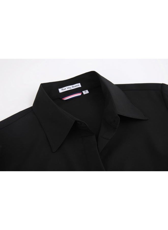 Alex Vando Womens Dress Shirts Wrinkle Free Regular Fit Long Sleeve Stretch Work Shirt,Hidden Black,L - Image 3