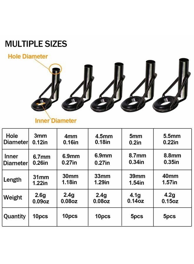 THKFISH Saltwater Rod Tip Repair Kit Heavy Duty Rod Repair Kit Silver Tarnish Stainless Steel Ceramics Fishing Rod Replacement Tips 5Sizes 40pcs - Image 5