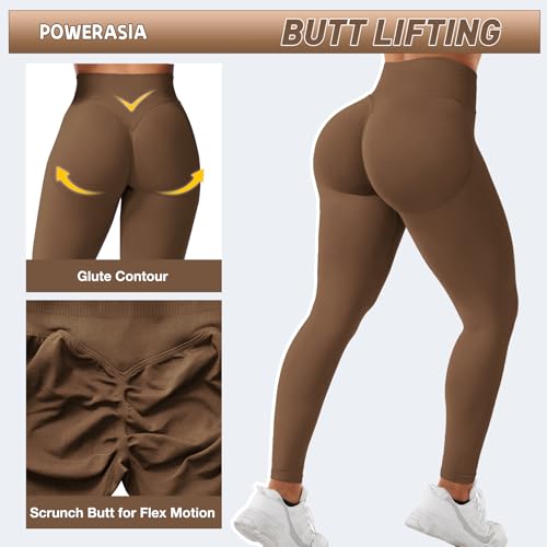 POWERASIA Seamless Impact Leggings Hidden Scrunch Butt Lifting Leggings for Women Booty Workout Tights Mid Low Waist Tummy Control Compression Fitness Gym Womens V Back Yoga Pants - Image 2