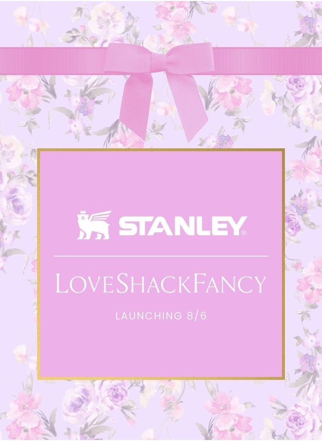 Stanley - Love Shack Fancy H2.0 Flow State 40oz Purple Rose Tumbler, Stainless Steel Vacuum Insulated Quencher with Lid, Straw, and Stopper, Ideal for Water and Iced Tea, Keeps Drinks Cold, Presented in Elegant Gift-Ready Packaging - Image 1