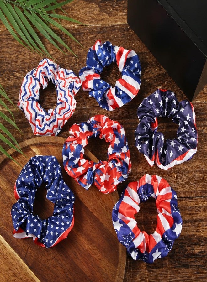 PEUTIER 6pcs Red White and Blue Scrunchies, Patriotic Elastic Hair Band Fourth of July Hair Accessories Independence Day Hair Tie American Flag Hair Ties Patriotic Ponytail Bands for Girls Women - Image 4