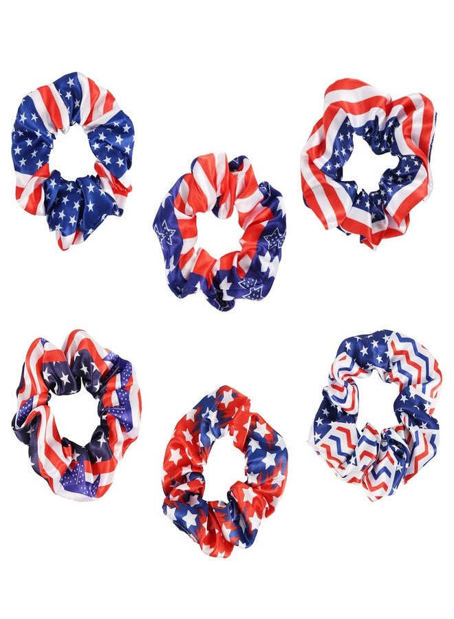 PEUTIER 6pcs Red White and Blue Scrunchies, Patriotic Elastic Hair Band Fourth of July Hair Accessories Independence Day Hair Tie American Flag Hair Ties Patriotic Ponytail Bands for Girls Women - Image 1