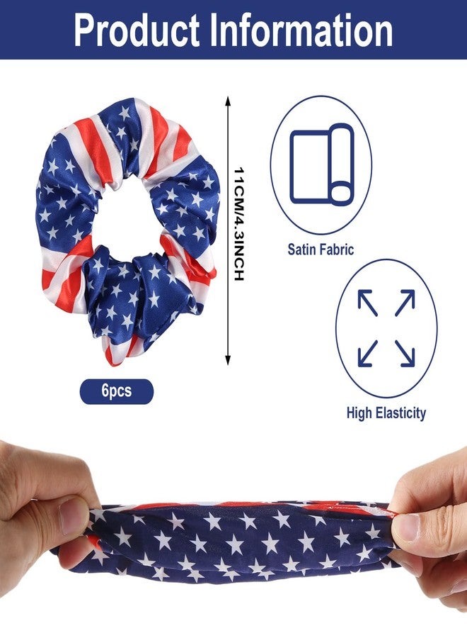 PEUTIER 6pcs Red White and Blue Scrunchies, Patriotic Elastic Hair Band Fourth of July Hair Accessories Independence Day Hair Tie American Flag Hair Ties Patriotic Ponytail Bands for Girls Women - Image 2