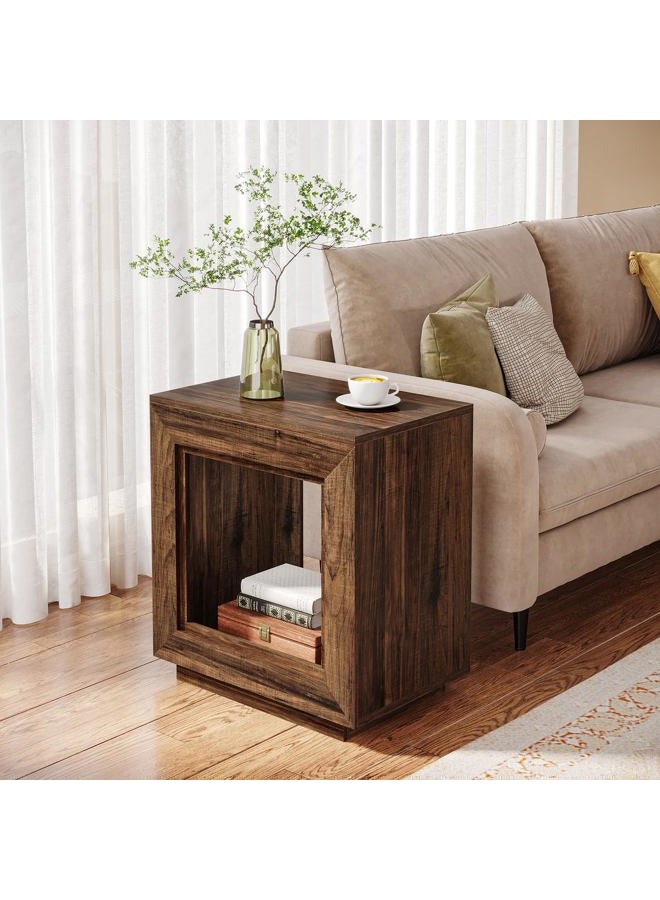 Tribesigns 60cm Coffee Table Rustic Wood Side Table, 2 Tiered Square End Table with Storage Shelf, Industrial Sofa Side Table for Living Room, Entrance（Natural,Set of One） - Image 1