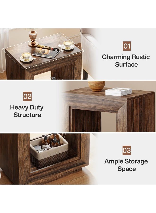 Tribesigns 60cm Coffee Table Rustic Wood Side Table, 2 Tiered Square End Table with Storage Shelf, Industrial Sofa Side Table for Living Room, Entrance（Natural,Set of One） - Image 4