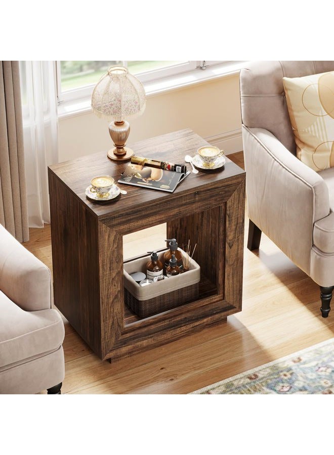 Tribesigns 60cm Coffee Table Rustic Wood Side Table, 2 Tiered Square End Table with Storage Shelf, Industrial Sofa Side Table for Living Room, Entrance（Natural,Set of One） - Image 2
