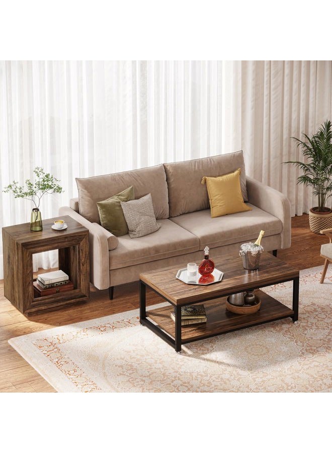 Tribesigns 60cm Coffee Table Rustic Wood Side Table, 2 Tiered Square End Table with Storage Shelf, Industrial Sofa Side Table for Living Room, Entrance（Natural,Set of One） - Image 5