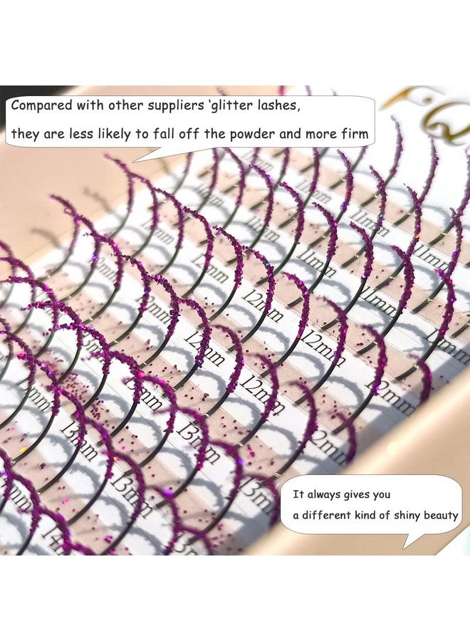 FQNing Purple Glitter Eyelash Extensions Laser Colored Spike Colorful Eye Lash Extension Professional Supplies 11Mm 16Mm Mixed(Purple) - Image 3