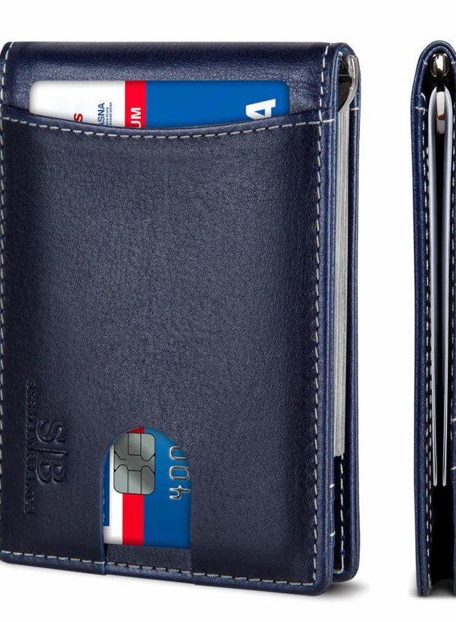 SERMAN BRANDS محفظة جلدية حقيقية رفيعة ثنائية الطي مع حماية RFID للرجال مع مشبك نقود، ز. أتلانتيك بلو 1.0، رفيعة - Image 1