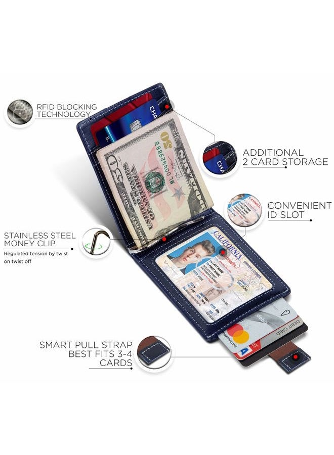 SERMAN BRANDS محفظة جلدية حقيقية رفيعة ثنائية الطي مع حماية RFID للرجال مع مشبك نقود، ز. أتلانتيك بلو 1.0، رفيعة - Image 4