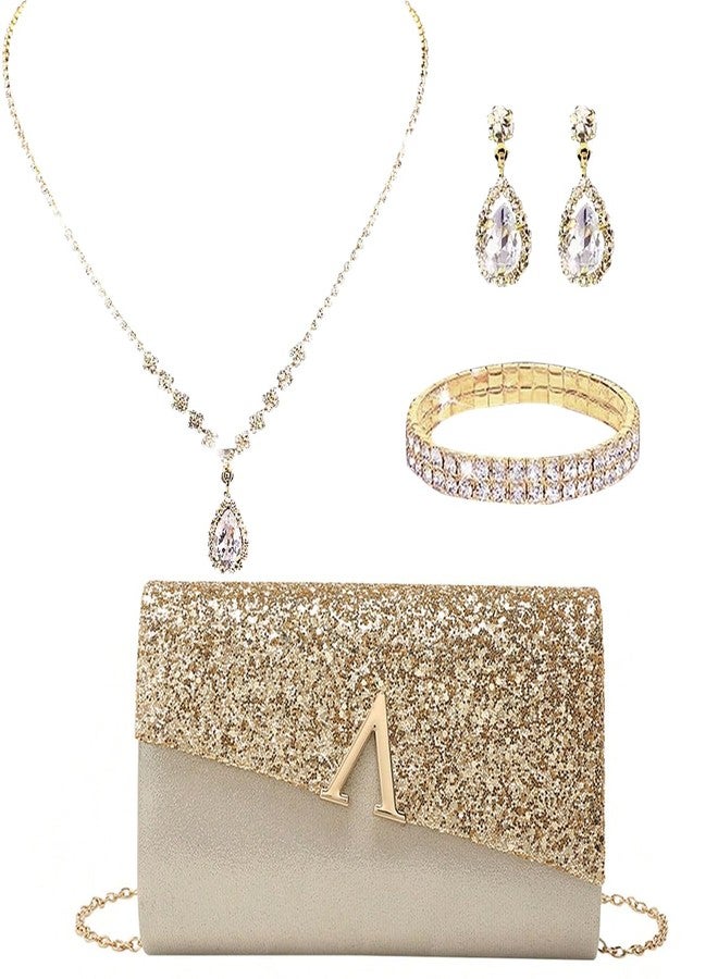 Buric Glitter Evening Clutch Purse for Women Sparkly Shiny Handbag Ladies Wedding Prom Purse with Detachable Chain Yellow - Image 1