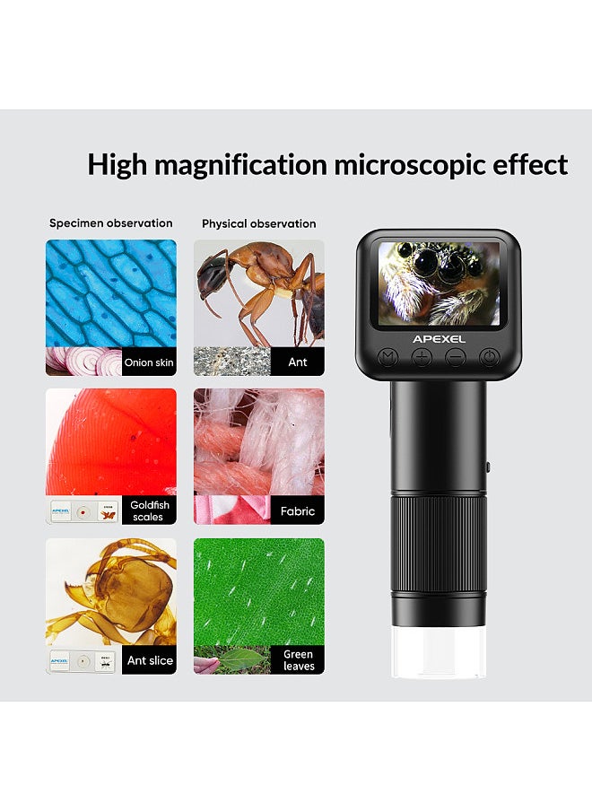 APEXEL - APEXEL APL-MS008 Handheld Digital Microscope 12X-24X Magnification Portable Microscope for Kids 2.0 Inch LCD Screen 2MP Photo 720P Video Built-in Battery with LED Lights Electronic Magnifier Camera - Image 1