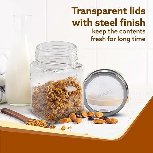 AGARO Elegant Cube Jar 310 ml, Steel Lid, Storage Glass Container, Transparent, Kitchen Organiser, Multipurpose Jar, Pack of 6 - Image 5