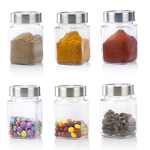AGARO Elegant Cube Jar 310 ml, Steel Lid, Storage Glass Container, Transparent, Kitchen Organiser, Multipurpose Jar, Pack of 6 - Image 1