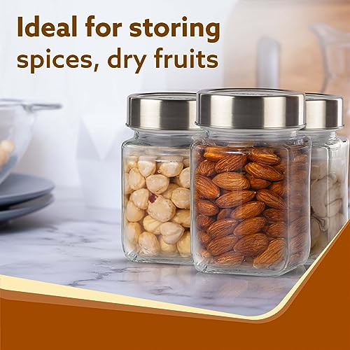 AGARO Elegant Cube Jar 310 ml, Steel Lid, Storage Glass Container, Transparent, Kitchen Organiser, Multipurpose Jar, Pack of 6 - Image 3