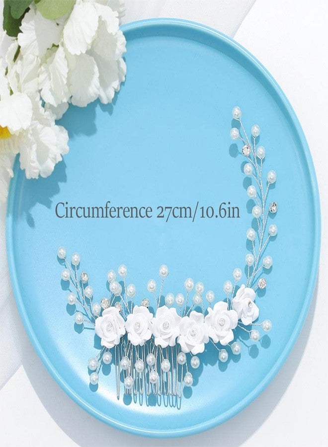 كامبسيس إكسسوار شعر للفتيات الصغيرات من كامبسيس، طوق رأس أبيض مزين بالزهور، قطعة رأس من اللؤلؤ للعرائس - Image 2