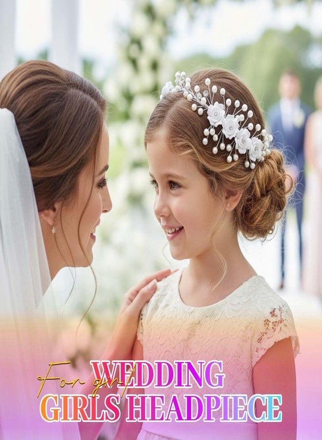 كامبسيس إكسسوار شعر للفتيات الصغيرات من كامبسيس، طوق رأس أبيض مزين بالزهور، قطعة رأس من اللؤلؤ للعرائس - Image 4