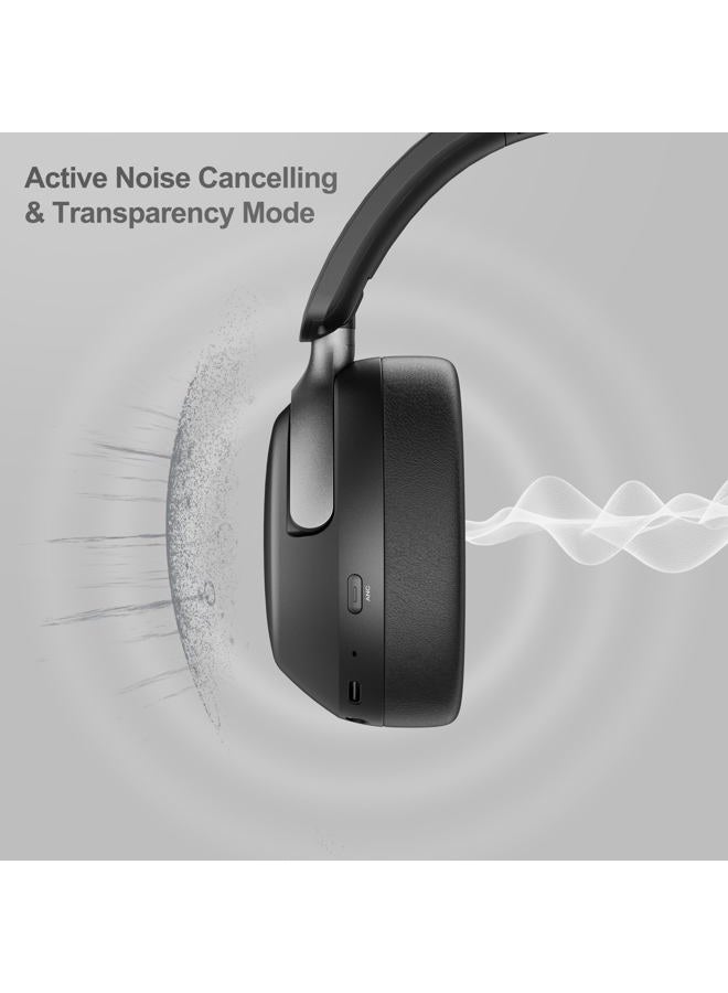LORELEI سماعات QC30 الهجينة لإلغاء الضوضاء النشطة، 60 ساعة من وقت التشغيل، ميكروفون مدمج، سماعات رأس لاسلكية فوق الأذن مع علبة، بلوتوث 5.4، صوت عميق، ملاءمة مريحة مع وسائد أذن ناعمة، شحن سريع - أسود فضائي - Image 4