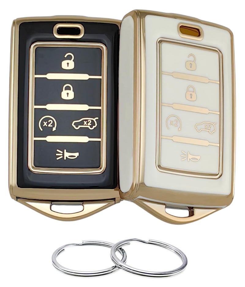 REPROTECTING TPU Key Fob Cover Compatible with 2021-2023 Jeep Grand Cherokee L Grand Wagoneer L Wagoneer Grand Cherokee L (Black/White, TPU/5 Buttons)