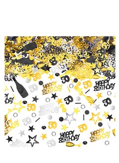 50th Birthday Confetti - 3000 Pieces of Metallic Foil 50 Number Confetti in Gold, Black, and Silver for 50th Birthday Party Decorations, Table Scatter, and DIY Arts & Crafts Supplies.