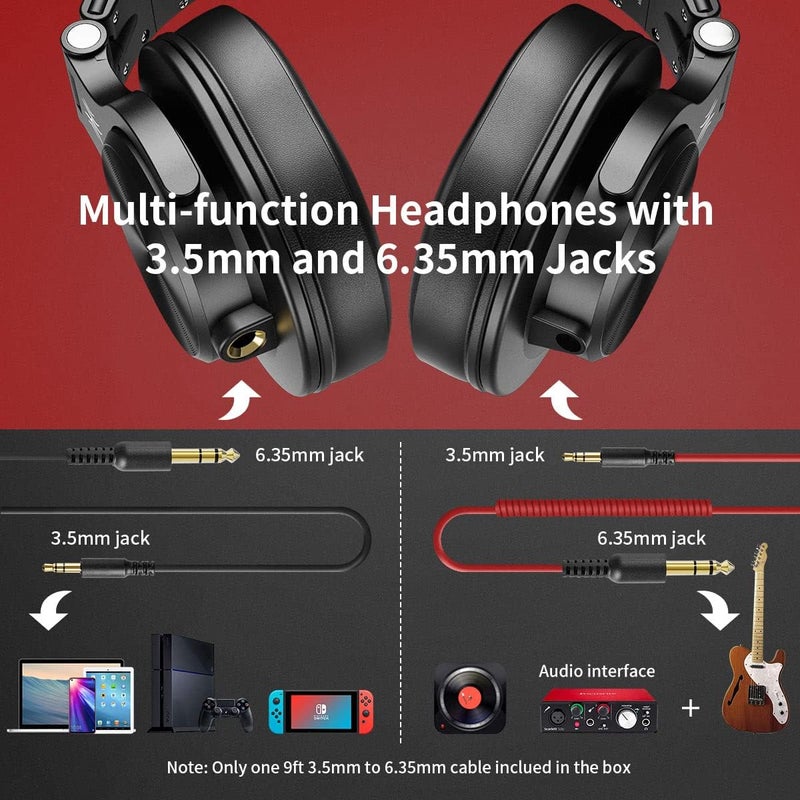 OneOdio A71 Hi-Res Studio Recording Headphones - Wired Over Ear Headphones with SharePort, Monitoring Mixing Foldable Headset with Stereo Sound, 3.5/6.35MM Jack for PC Computer DJ Guitar-Red - Image 3
