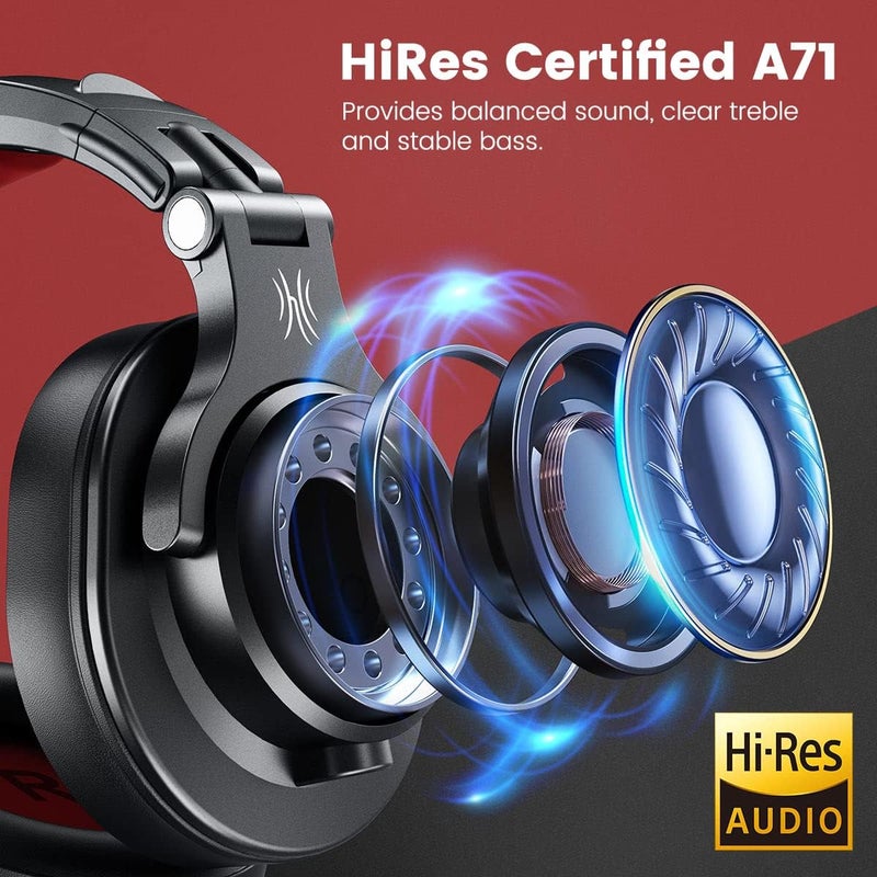 OneOdio A71 Hi-Res Studio Recording Headphones - Wired Over Ear Headphones with SharePort, Monitoring Mixing Foldable Headset with Stereo Sound, 3.5/6.35MM Jack for PC Computer DJ Guitar-Red - Image 4