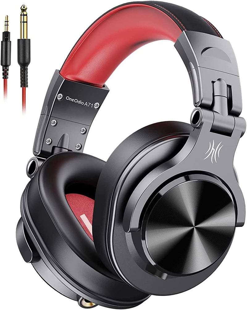 OneOdio A71 Hi-Res Studio Recording Headphones - Wired Over Ear Headphones with SharePort, Monitoring Mixing Foldable Headset with Stereo Sound, 3.5/6.35MM Jack for PC Computer DJ Guitar-Red - Image 1