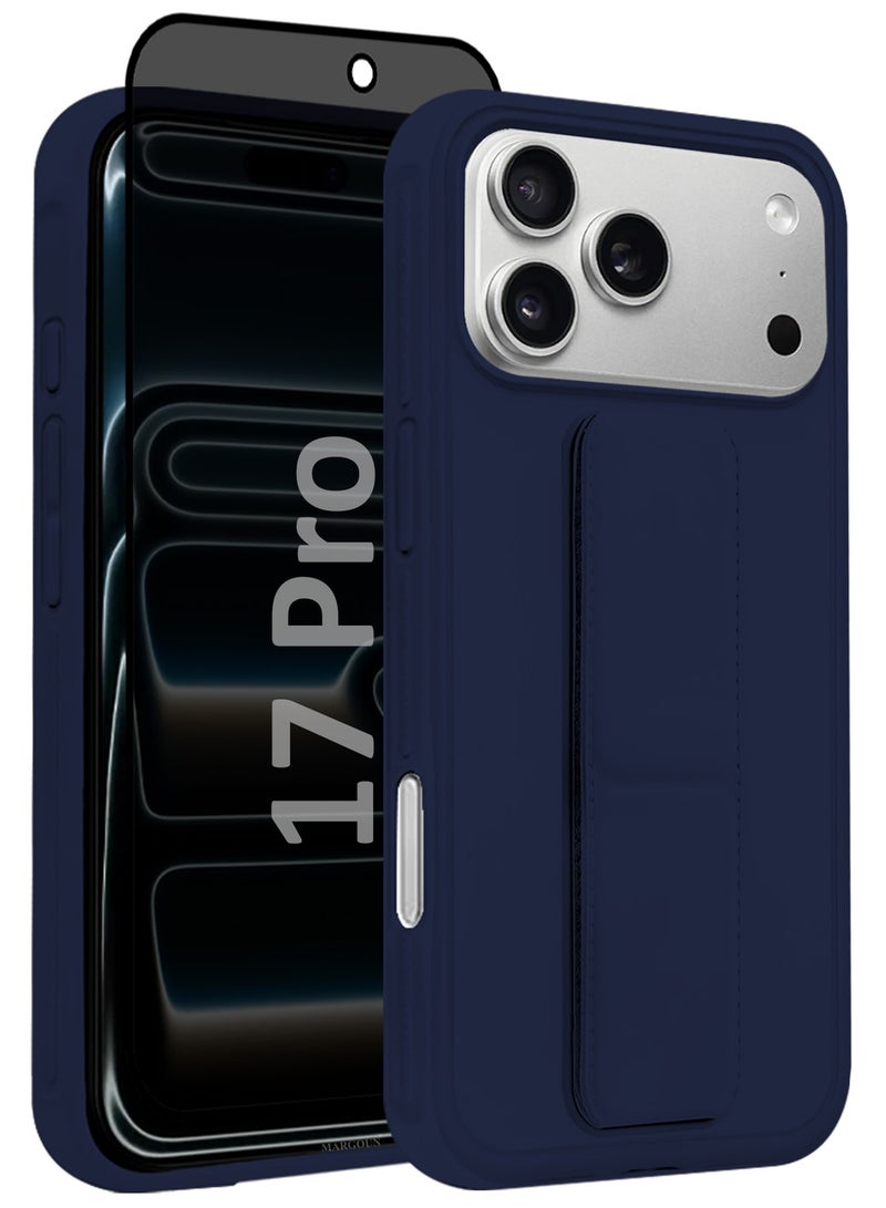 2 Packs Premium PU Leather Case for iPhone 17 Pro with Stand Function Shockproof and Anti Scratch Finger Grip with Privacy Screen Protector - Image 2