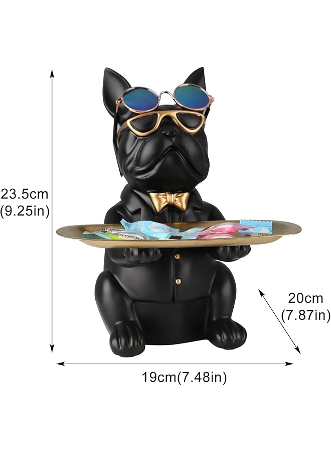 erorex Resin Bulldog Tray Statue Storage Key Holder Candy Jewelry Earrings Tray Piggy Bank Tray Suitable For Home Decor Modern Animal Sculpture Table Decor Black  - Image 4