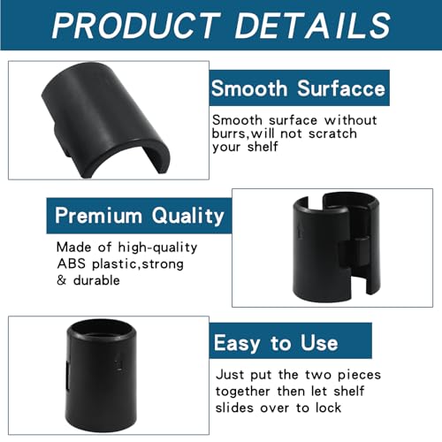 LifCratms 56Pcs (28 Pairs) Wire Shelf Clips, 7/8"(22mm) Post Wire Shelving Shelf Lock Clips, Plastic Black Shelving Sleeves Replacements for Wire Shelving System - Image 4