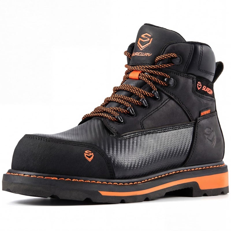 SUREWAY Men's 6" Waterproof Soft/Composite Toe Work Boot - Heavy Duty Crazy Horse Leather, Slip Resistant Lace Up for Construction & Industrial Safety - Image 1