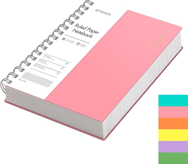 EMSHOI A5 Notebook Lined 300 Pages/150 Sheets, Wirebound Spiral Notepad Multi-coloured, 100gsm Thick Paper, Waterproof Hardcover, Writing Journal for Women Men Work Office School, 14.5 x 21cm, Pink - Image 1