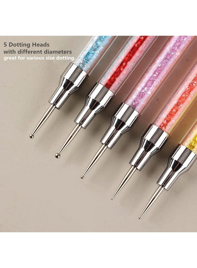 FULINJOY 5PCS Dual-Ended Nail Art Sculpture Pen Dotting Tools, Silicone Nail Polish Brushes Stainless Steel Carving Drawing Dotting Tool, Acrylic Rhinestone Handle, Nail Art Tools - Image 3