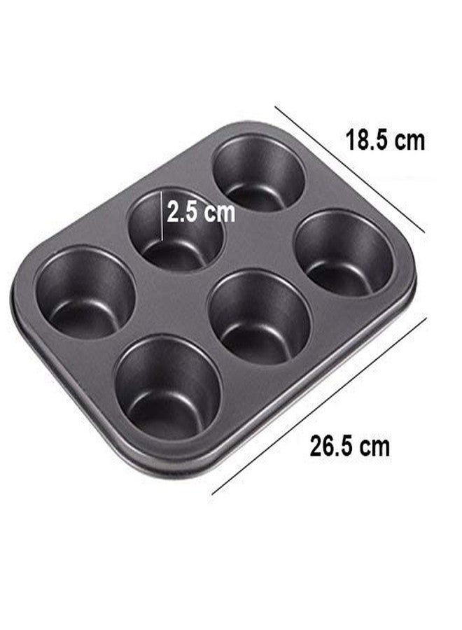 E - Ezra Baking Cupcake Candy & Chocolate Moulds Tray Metal 6 Slot Muffin Tray, Black - Image 3