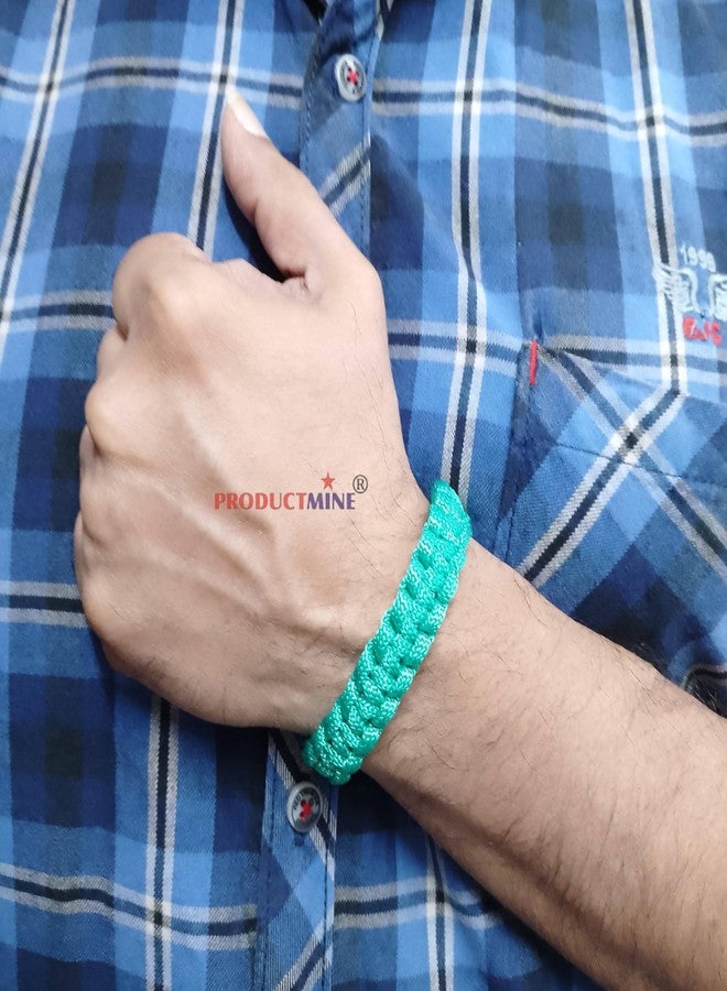 PRODUCTMINE سوار PRODUCTMINE® مصنوع يدويًا بلون أزرق مخضر، سوار معصم قابل للتعديل، سوار صداقة للنساء والرجال، لطيف على البشرة - Image 5