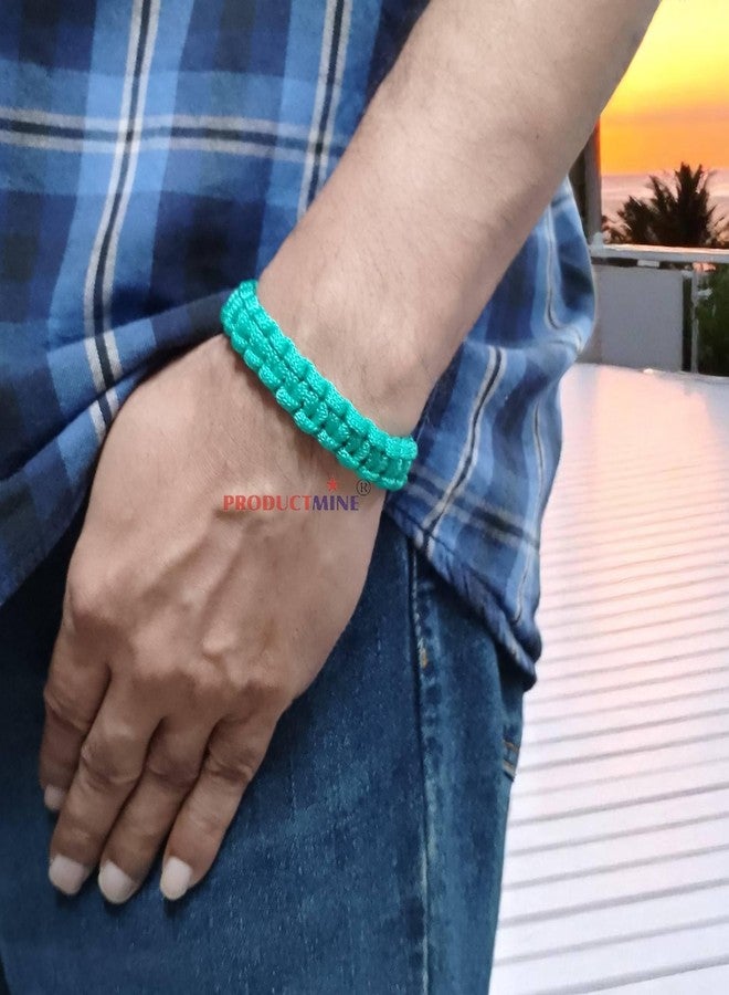 PRODUCTMINE سوار PRODUCTMINE® مصنوع يدويًا بلون أزرق مخضر، سوار معصم قابل للتعديل، سوار صداقة للنساء والرجال، لطيف على البشرة - Image 4