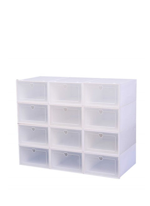Cool Baby Transparent Foldable Shoe Box Storage Box Men's Sneaker Box Stackable Shoe Box Storage Box Suitable for Men's Sizes 12-Pack (White)