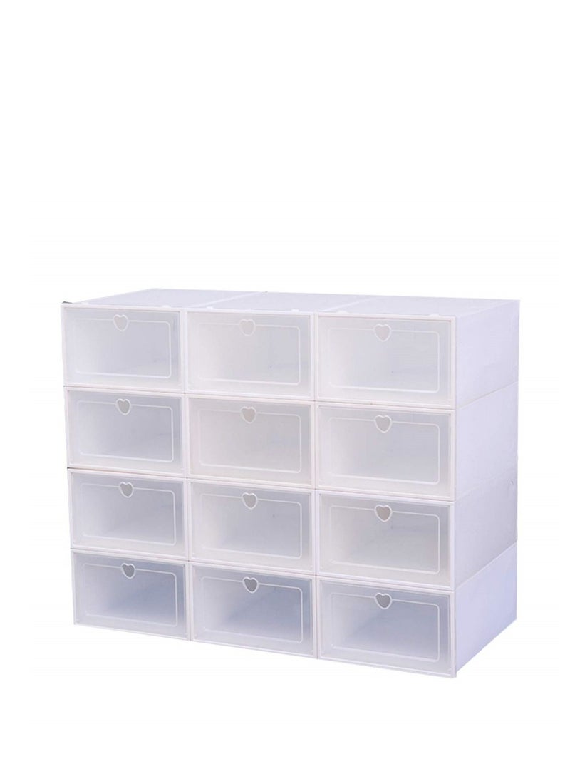 Cool Baby Transparent Foldable Shoe Box Storage Box Men's Sneaker Box Stackable Shoe Box Storage Box Suitable for Men's Sizes 12-Pack (White)