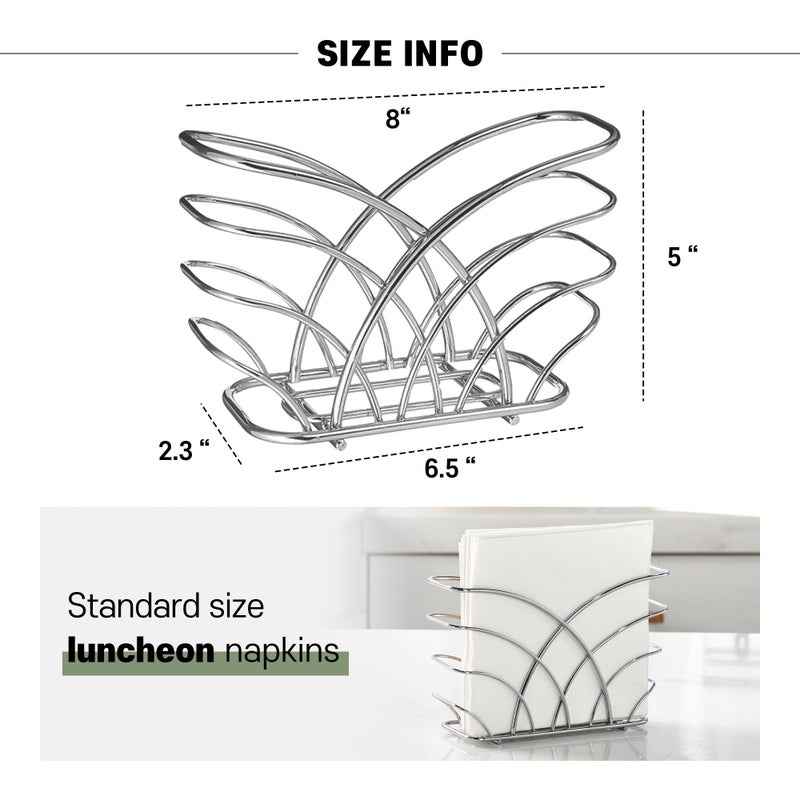 LEVIMETREE Silver Napkin Holder for Table - Decorative Napkin Holders for Paper Napkins, Kitchen Napkin Holder with Upright Storage, Fancy and Modern Stainless Steel Design, Servilleteros Para Mesas - Image 2