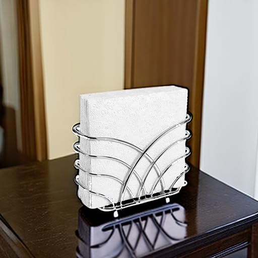 LEVIMETREE Silver Napkin Holder for Table - Decorative Napkin Holders for Paper Napkins, Kitchen Napkin Holder with Upright Storage, Fancy and Modern Stainless Steel Design, Servilleteros Para Mesas - Image 5