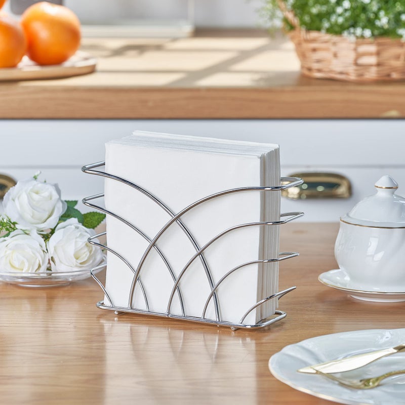 LEVIMETREE Silver Napkin Holder for Table - Decorative Napkin Holders for Paper Napkins, Kitchen Napkin Holder with Upright Storage, Fancy and Modern Stainless Steel Design, Servilleteros Para Mesas - Image 3